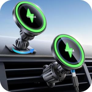 Lamicall 15W for MagSafe Car Mount Charger – [20X Strong Magnets] Wireless Car Phone Holder Charger, Magnetic Phone Holders for Car Vent Dash Gift Accessories for Women Men for iPhone 17 Pro Max Black(Black)