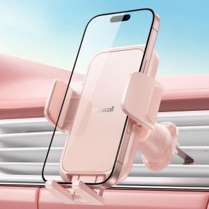 Lamicall 2026 Wider Clamp & Metal Hook Car Phone Holder Vent [Thick Cases Friendly] Phone Holders for Your Car Mount Automobile Hands Free Cradle Air Vent for iPhone 16 15 14 13 Pro Max Smartphone(NEW Upgraded – Pink)