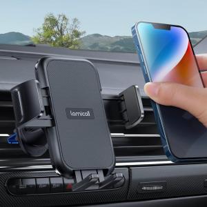 Lamicall 2026 Wider Clamp & Metal Hook Car Phone Holder Vent [Thick Cases Friendly] Phone Holders for Your Car Mount Automobile Hands Free Cradle Air Vent for iPhone 16 15 14 13 Pro Max Smartphone(NEW Upgraded – Dark Grey)