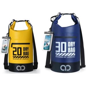 Lamicall 20L & 30L Dry Bag Waterproof Backpack – [Zippered Pocket] Roll Top Waterproof Bag Navy Blue & Lemon Yellow