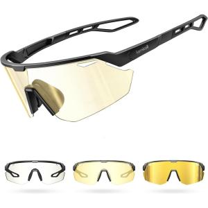 Lamicall 24g Polarized Sports Sunglasses for Men Women – UV400 Protection Sun Glasses for Running Cycling Baseball Fishing(Black Frame-photochromic Gold Lens)