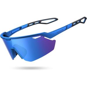 Lamicall 24g Polarized Sports Sunglasses for Men Women – UV400 Protection Sun Glasses for Running Cycling Baseball Fishing(Blue Frame-blue Lens)
