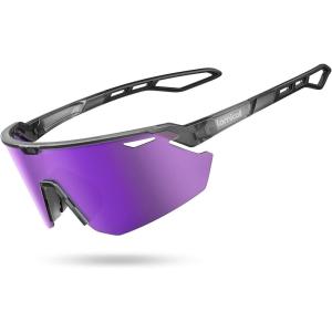 Lamicall 24g Polarized Sports Sunglasses for Men Women – UV400 Protection Sun Glasses for Running Cycling Baseball Fishing(Gray Frame-purple Lens)