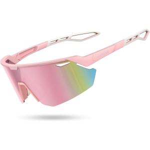 Lamicall 24g Polarized Sports Sunglasses for Men Women – UV400 Protection Sun Glasses for Running Cycling Baseball Fishing(Pink Frame-deep Pink Lens)