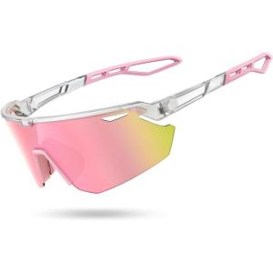 Lamicall 24g Polarized Sports Sunglasses for Men Women – UV400 Protection Sun Glasses for Running Cycling Baseball Fishing(Transparent Frame-pink Lens)