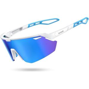 Lamicall 24g Polarized Sports Sunglasses for Men Women – UV400 Protection Sun Glasses for Running Cycling Baseball Fishing(White Frame-blue Lens)