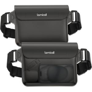 Lamicall [2Pack Waterproof Fanny Packs, Dry Bag Pouch – [Elastic Waist Strap] Phone Waterproof Waist Pouch Dry Bag, Beach, Kayaking, Swimming, Cruise Essentials, 8.7” for iPhone 16 15 14 13 Pro Max(Transparent Black)