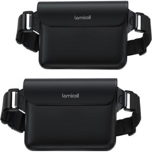 Lamicall [2Pack Waterproof Fanny Packs, Dry Bag Pouch – [Elastic Waist Strap] Phone Waterproof Waist Pouch Dry Bag, Beach, Kayaking, Swimming, Cruise Essentials, 8.7” for iPhone 16 15 14 13 Pro Max(Black)