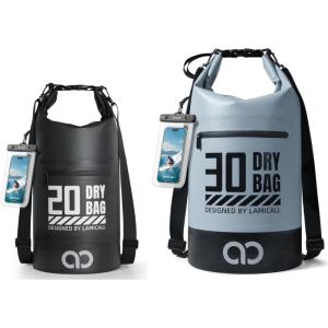 Lamicall 30L & 20L Dry Bag Waterproof Backpack – [Zippered Pocket] Roll Top Waterproof Bag Blueish Gray & Black