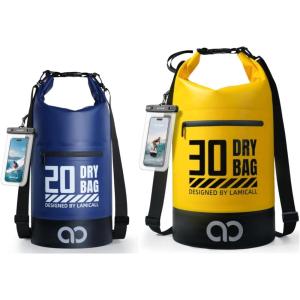 Lamicall 30L & 20L Dry Bag Waterproof Backpack – [Zippered Pocket] Roll Top Waterproof Bag Navy Blue & Lemon Yellow