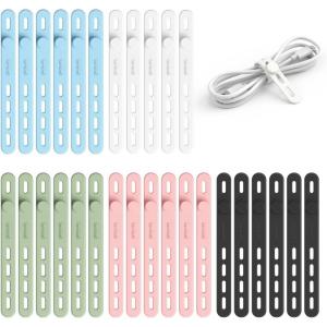 Lamicall 30Pack Silicone Cable Ties Cord Organizer, Multi Color Elastic Cable Management Wraps, Home Decor Organizer Ties Accessories for Phone Charger Electrical Cord, Chritsmas Travel Essentials(30Pack)