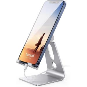 Lamicall Adjustable Cell Phone Stand, Desk Phone Holder, Cradle, Dock, Compatible with iPhone 17 16 15 14 Air Plus Pro Pro Max 13 12 X XS, 4-8″ Phones, Office Accessories, All Smartphone, Black(Silver)