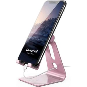 Lamicall Adjustable Cell Phone Stand, Desk Phone Holder, Cradle, Dock, Compatible with iPhone 17 16 15 14 Air Plus Pro Pro Max 13 12 X XS, 4-8″ Phones, Office Accessories, All Smartphone, Black(Rose gold 2)