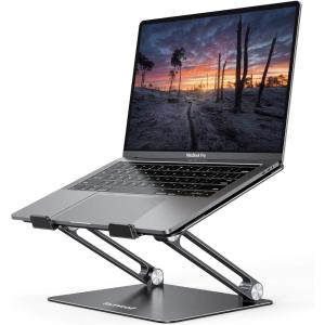 Lamicall Adjustable Laptop Stand, Portable Laptop Riser, Aluminum Laptop Stand for Desk Foldable, Ergonomic Computer Notebook Stand Holder for MacBook Air Pro, Dell XPS, HP (10-17.3”) – Silver(2-Black)