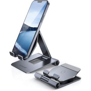 Lamicall Aluminum Metal Adjustable Cell Phone Stand Desk – Heavy Duty Aluminum Metal Foldable Desktop Phone Holder, Cradle, Dock, for iPhone 16 15 14, Plus, Pro, Pro Max, 13 12 X XS,4-11” Phone Grey(Grey)