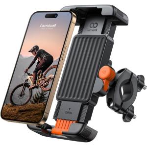 Lamicall Bike Motorcycle Phone Mount – [1s Quick Lock] Bike Cell Phone Holder Clip, Bicycle Scooter Handlebar Clamp, for iPhone Air, 17 16 15 Pro Max, Galaxy S25 S24 Ultra, More 6-7″ Phones(Orange)