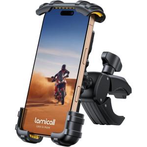 Lamicall Bike Phone Holder Mount – Motorcycle Handlebar Phone Mount Clamp, One Hand Operation, ATV Scooter Phone Clip for iPhone Air 17 16 15 Pro Max / 14 Plus, S20 and 4.7-6.8″ Cellphone, Black(Yellow)