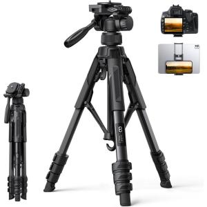 Lamicall Camera Tripod – 17.6LBS Max Load Tripod for Camera with Rapid Leg Deployment Phone Tripods for Video Recording Photo Vlog, 67″ Camera Stand with Phone Holder & Carry Bag for DSLR iPhone GoPro(Black)