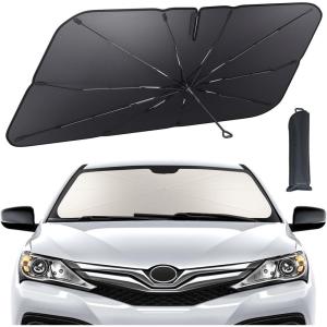 Lamicall Car Windshield Sunshade Umbrella – 5-Layer UV Block, 10-Rib Fiberglass Frame for Heat Insulation, 53″x30″ Front Window Interior Sun Protection, for Compact Sedan, SUV Windshield