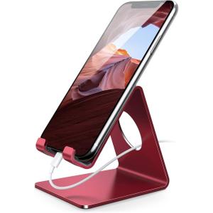 Lamicall Cell Phone Stand, Desk Phone Holder Cradle, Compatible with Phone 12 Mini 11 Pro Xs Max XR X 8 7 6 Plus SE, All Smartphones Charging Dock, Office Desktop Accessories – Silver(d-red)