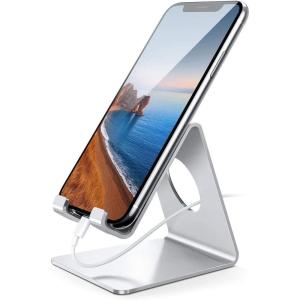 Lamicall Cell Phone Stand, Desk Phone Holder Cradle, Compatible with Phone 12 Mini 11 Pro Xs Max XR X 8 7 6 Plus SE, All Smartphones Charging Dock, Office Desktop Accessories – Silver(Sliver)