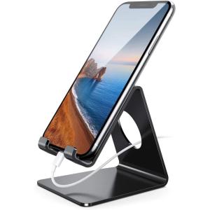 Lamicall Cell Phone Stand, Desk Phone Holder Cradle, Compatible with Phone 12 Mini 11 Pro Xs Max XR X 8 7 6 Plus SE, All Smartphones Charging Dock, Office Desktop Accessories – Silver(Black)