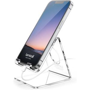Lamicall Cell Phone Stand, Desk Phone Holder Cradle, Compatible with Phone 12 Mini 11 Pro Xs Max XR X 8 7 6 Plus SE, All Smartphones Charging Dock, Office Desktop Accessories – Silver(clear)