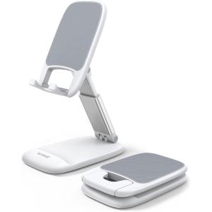 Lamicall Cell Phone Stand for Desk – [Height Adjustable] Foldable Mobile Phone Holder, Portable Stand for iPhone 17 16 15 14 13 12 11 Pro Max Plus Air, Galaxy S25 S24, Telephone, Office Accessories(1-White)