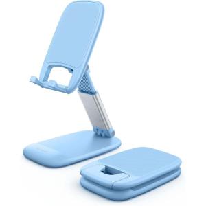 Lamicall Cell Phone Stand for Desk – [Height Adjustable] Foldable Mobile Phone Holder, Portable Stand for iPhone 17 16 15 14 13 12 11 Pro Max Plus Air, Galaxy S25 S24, Telephone, Office Accessories(Blue)