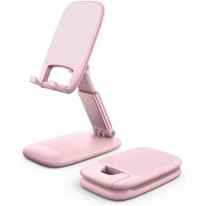 Lamicall Cell Phone Stand for Desk – [Height Adjustable] Foldable Mobile Phone Holder, Portable Stand for iPhone 17 16 15 14 13 12 11 Pro Max Plus Air, Galaxy S25 S24, Telephone, Office Accessories(Pink)