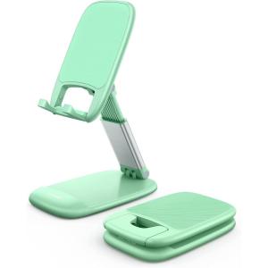 Lamicall Cell Phone Stand for Desk – [Height Adjustable] Foldable Mobile Phone Holder, Portable Stand for iPhone 17 16 15 14 13 12 11 Pro Max Plus Air, Galaxy S25 S24, Telephone, Office Accessories(Light Green)