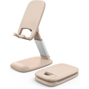 Lamicall Cell Phone Stand for Desk – [Height Adjustable] Foldable Mobile Phone Holder, Portable Stand for iPhone 17 16 15 14 13 12 11 Pro Max Plus Air, Galaxy S25 S24, Telephone, Office Accessories(Khaki)
