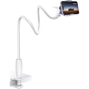 Lamicall Gooseneck Phone Holder for Bed – 360 Adjustable Clamp Clip, Overhead Cell Phone Mount Stand for Desk, Compatible with All Cellphone, White(Snow White)