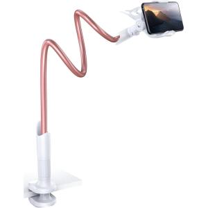 Lamicall Gooseneck Phone Holder for Bed – Cell Phone Mount Clamp Clip, Flexible Long Arm, Overhead Mount for Desk Headboard Bedside, for iPhone Air 17 Pro Max, 16 Pro Max, 15, 14 & 4-7″ Phone(Rose Gold)