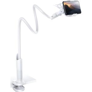 Lamicall Gooseneck Phone Holder for Bed – Cell Phone Mount Clamp Clip, Flexible Long Arm, Overhead Mount for Desk Headboard Bedside, for iPhone Air 17 Pro Max, 16 Pro Max, 15, 14 & 4-7″ Phone(White)