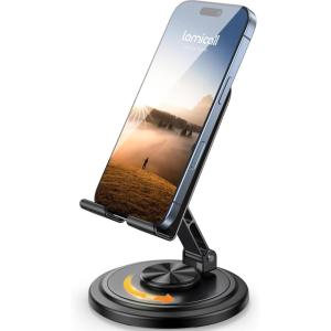 Lamicall Grey Phone Holder, Desk Accessories – Simulated Wood Grain Cell Phone Holder, Office Decor for Women, Valentines Day Gifts for Teen Boys Girls, 4-10” Phones, iPad mini, Gifts for Valentine(Black)
