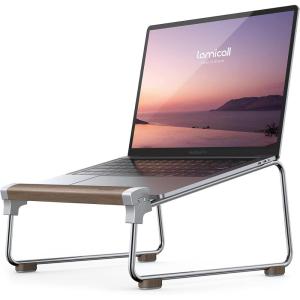 Lamicall Laptop Stand for Desk – Aluminum and Walnut Desktop Notebook Stand Holder, Ergonomic Laptops Holder for MacBook Air/Pro, Dell, Hp, Msi, Asus, Acer, Chromebook, Surface Pro and 10-16” Laptop(Sliver)