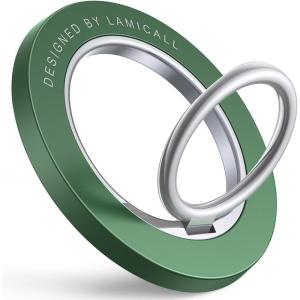 Lamicall Magnetic Phone Ring Grip Holder Compatible for Magsafe, [Upgraded Strong Magnet] Finger Ring Holder, Pop Grip Socket Stand, Mag Safe Kickstand Accessories for iPhone 17 Pro Max, Dark Green(Dark Green)
