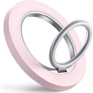 Lamicall Magnetic Phone Ring Grip Holder Compatible for Magsafe, [Upgraded Strong Magnet] Finger Ring Holder, Pop Grip Socket Stand, Mag Safe Kickstand Accessories for iPhone 17 Pro Max, Dark Green(Pastel Pink)