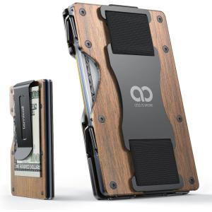Lamicall Minimalist Metal Wallet for Men – [Mechanical Hinges][15-20 Cards] Slim Wallets, Credit Card Holder, Money Clip & Cash Strap, RFID, Thin, Gift for Men, Stocking Stuffers, Christmas Gifts(Metallic Wood Grain – CLIP&STRAP)