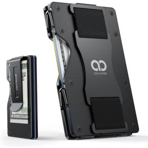 Lamicall Minimalist Metal Wallet for Men – [Mechanical Hinges][15-20 Cards] Slim Wallets, Credit Card Holder, Money Clip & Cash Strap, RFID, Thin, Gift for Men, Stocking Stuffers, Christmas Gifts(Black – CLIP&STRAP)