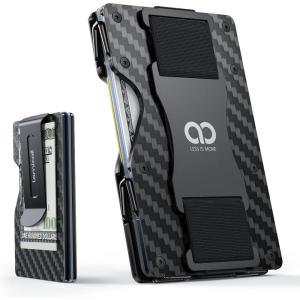 Lamicall Minimalist Metal Wallet for Men – [Mechanical Hinges][15-20 Cards] Slim Wallets, Credit Card Holder, Money Clip & Cash Strap, RFID, Thin, Gift for Men, Stocking Stuffers, Christmas Gifts(Carbon Fiber – CLIP&STRAP)