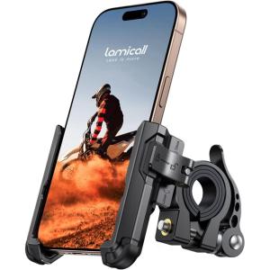 Lamicall Motorcycle Bike Phone Mount – [No Block Camera] [1s Lock] Bike Cell Phone Holder Clamp, Bicycle Scooter Handlebar Clip, for iPhone 17 16 15 14 Pro Max, Galaxy S25 S24 Ultra, 4.7-7″ Phones(Black)