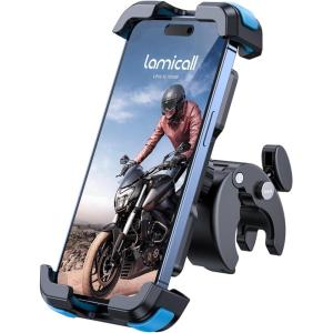 Lamicall Motorcycle Phone Mount, Bike Phone Holder – [Metal Lock] Upgrade Quick Install Handlebar Clip for Bicycle Scooter, Cell Phone Clamp for iPhone 17 16 15 Pro Max, Galaxy, 4.7-6.8″ Phones(Blue)