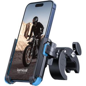 Lamicall Motorcycle Phone Mount Holder – [Camera Friendly] [1s Lock] Bike Phone Holder Handlebar Clamp, Bicycle Scooter Phone Clip, for iPhone Air, 17, 16, 15 Pro Max, Galaxy S25 Ultra, 4.7-7″ Phones(Blue)