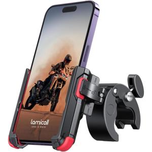 Lamicall Motorcycle Phone Mount Holder – [Camera Friendly] [1s Lock] Bike Phone Holder Handlebar Clamp, Bicycle Scooter Phone Clip, for iPhone Air, 17, 16, 15 Pro Max, Galaxy S25 Ultra, 4.7-7″ Phones(Red)
