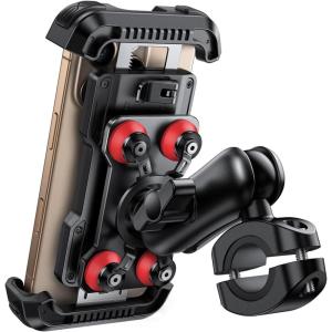 Lamicall Motorcycle Phone Mount Holder – [Dual Vibration Dampener] [Metal Adjustment Arm] Motorcycle Cell Phone Holder, Bike Handlebar Phone Mount, for iPhone 16/15/ 14/13 Pro Max, 4.7-6.7″ Phones(Red)