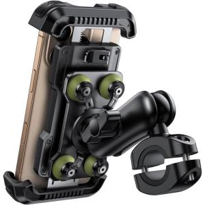 Lamicall Motorcycle Phone Mount Holder – [Dual Vibration Dampener] [Metal Adjustment Arm] Motorcycle Cell Phone Holder, Bike Handlebar Phone Mount, for iPhone 16/15/ 14/13 Pro Max, 4.7-6.7″ Phones(Green)