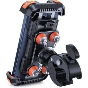 Lamicall Motorcycle Phone Mount Holder – [Dual Vibration Dampener] [Upgrade Handlebar Clip] Motorcycle Cell Phone Holder, Bike Phone Mount, Fit iPhone 16/15/14/13 Pro Max, 4.7-6.7″ Phones, Black(Orange)