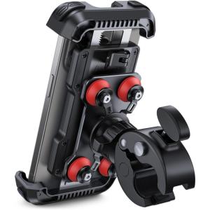 Lamicall Motorcycle Phone Mount Holder – [Dual Vibration Dampener] [Upgrade Handlebar Clip] Motorcycle Cell Phone Holder, Bike Phone Mount, Fit iPhone 16/15/14/13 Pro Max, 4.7-6.7″ Phones, Black(Red)